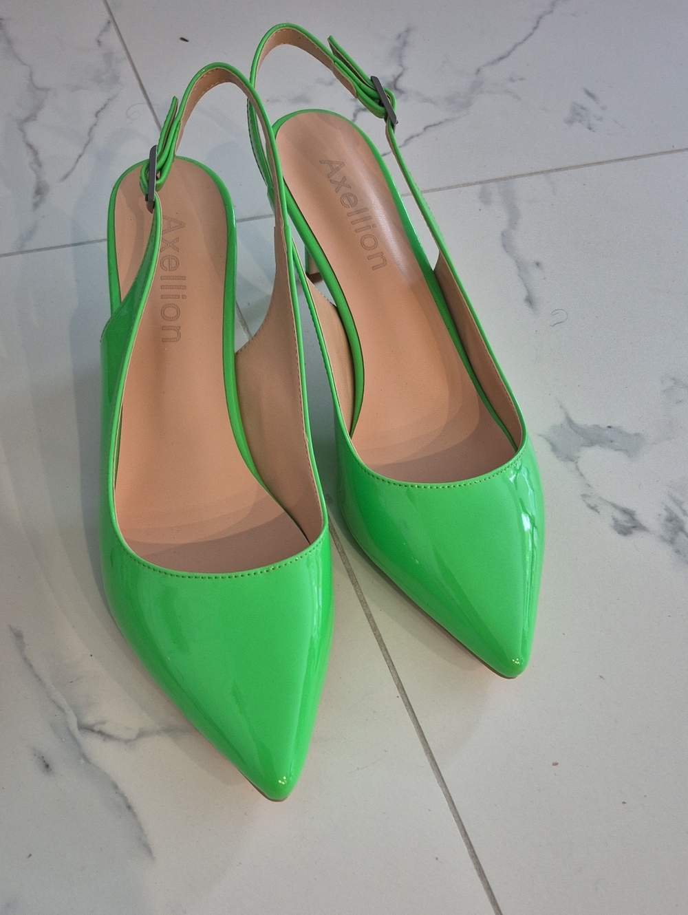 Neon Green Patent Pointed Slingback Pumps